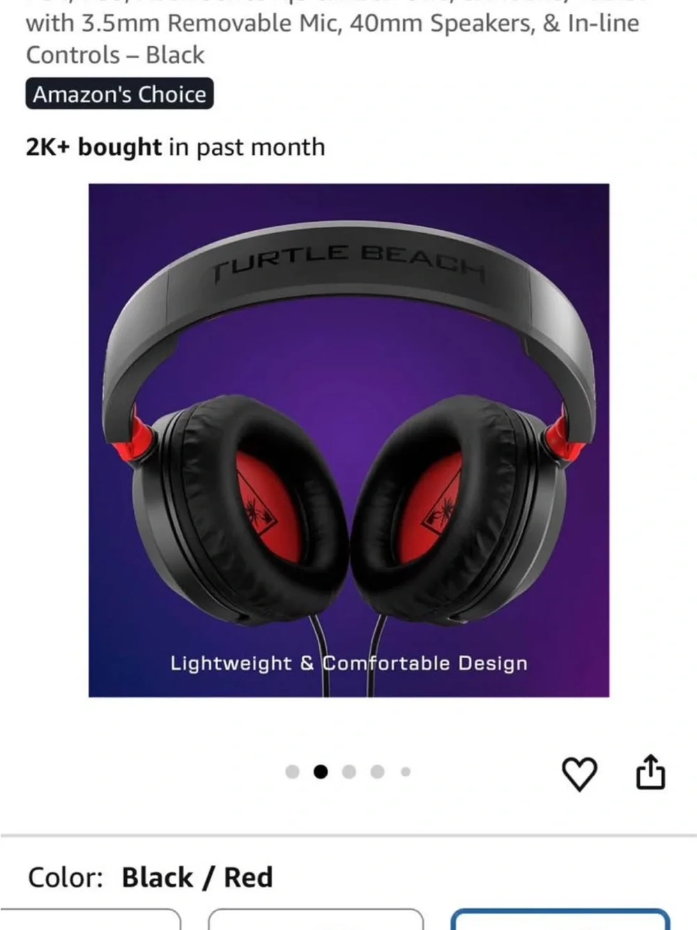 Turtle Beach Black and Red Wired Gaming Headset with Boom Mic